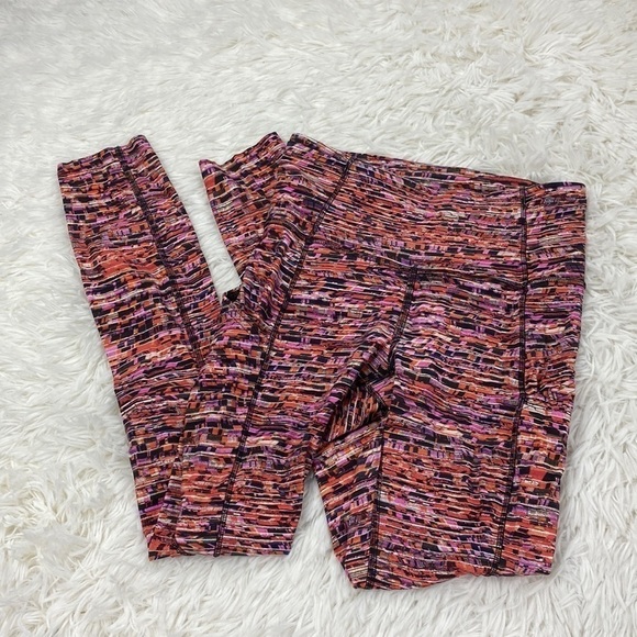Lululemon Fast and Free Tight II 25" *Nulux Flash Pleat Orange Multi - Picture 1 of 6